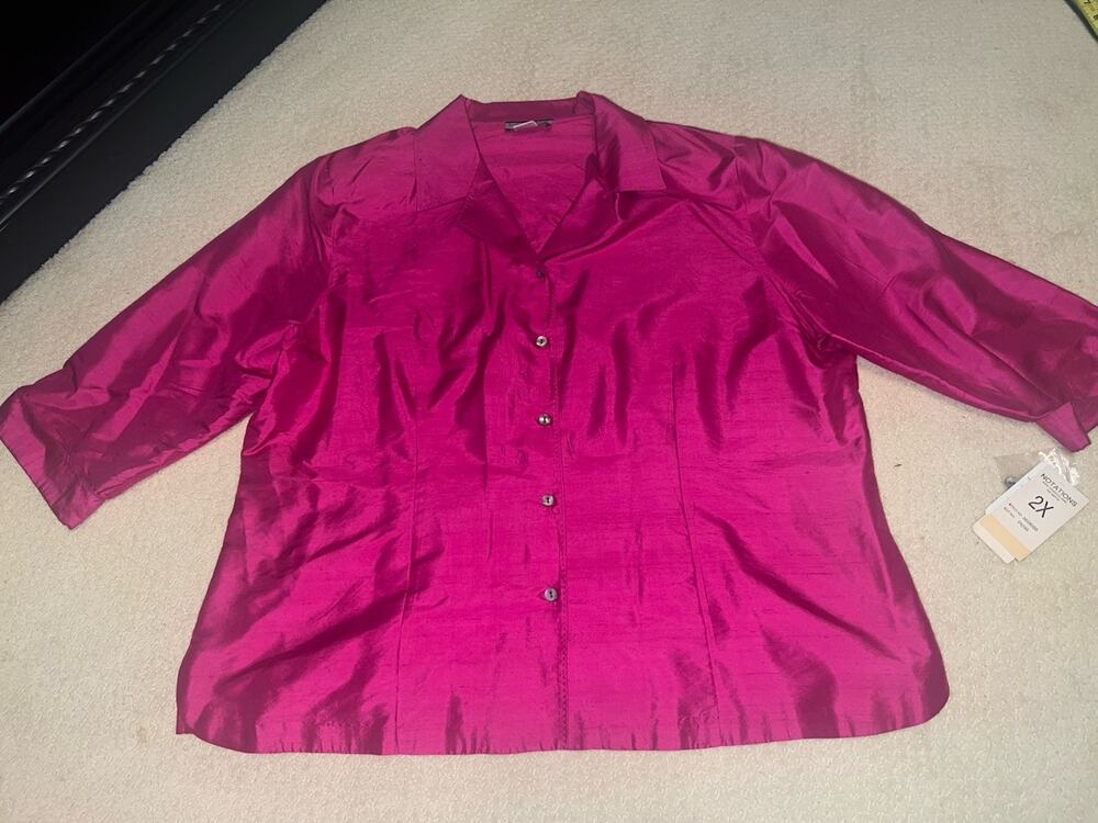 VTG Y2K Notations Fuchsia Pink Blouse Shirt Top NWT Deadstock Plus Size 2X Silk